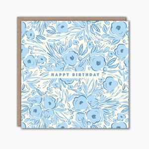Blue floral patterned happy birthday card