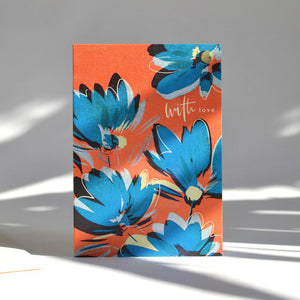 Blue and orange floral greeting card