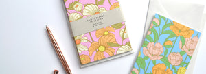Bright, bold floral patterned greeting cards.