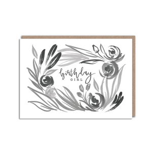 Black and white floral birthday girl card