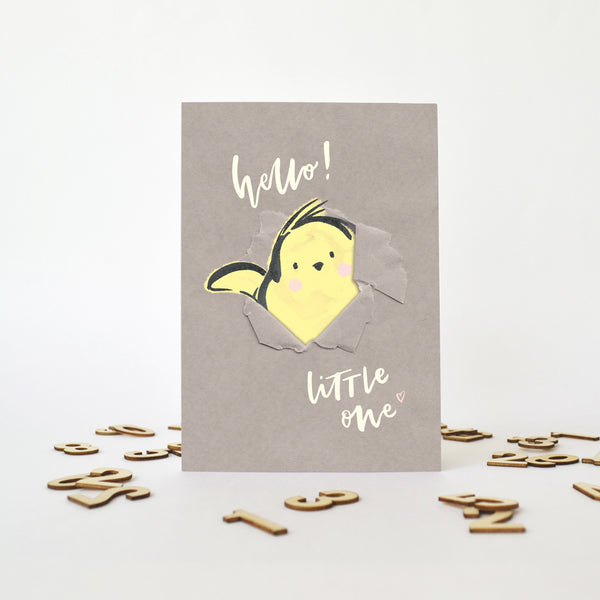 New Baby greeting card with cute chick character