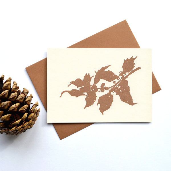 letterpress holly christmas card