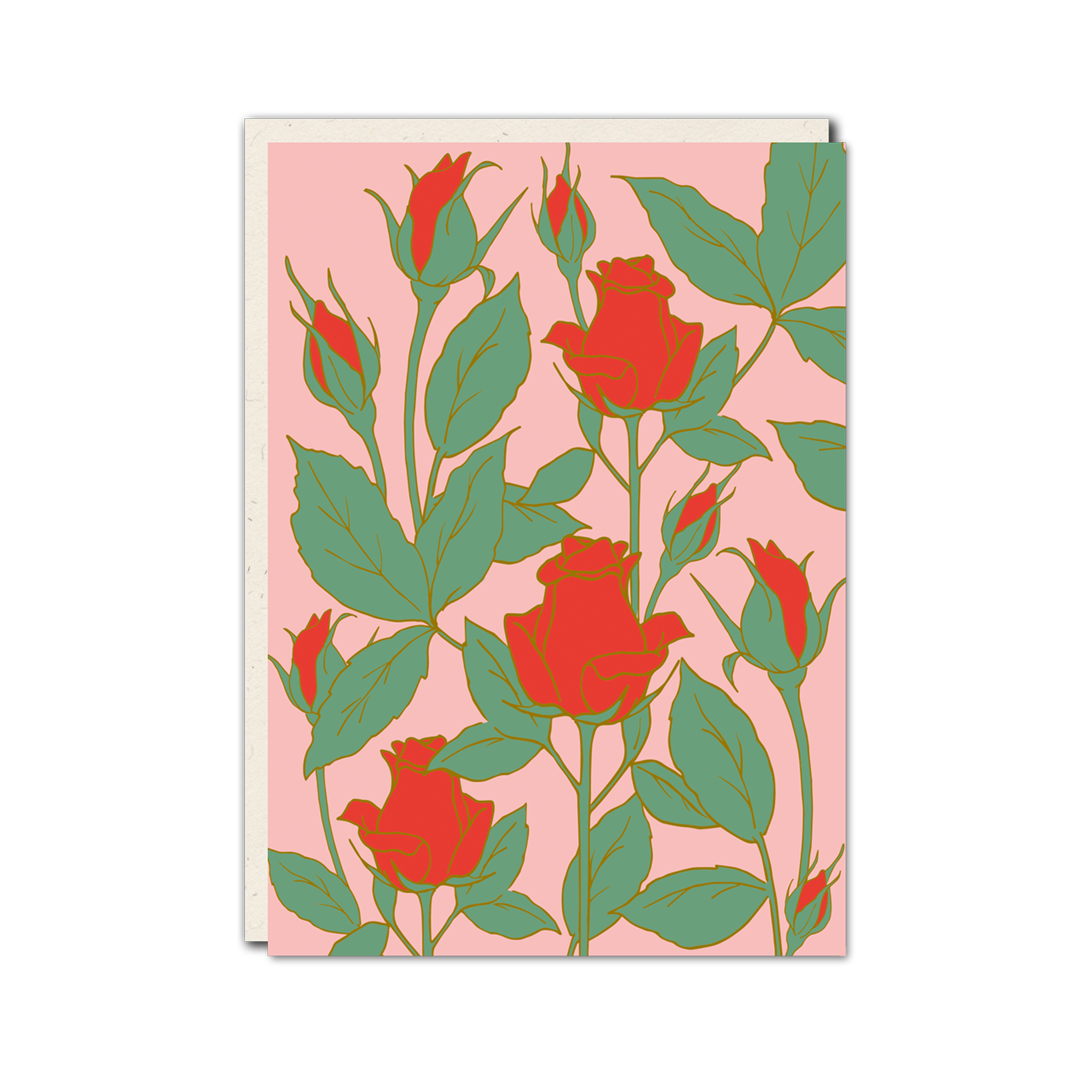 Red roses, floral patterned valentine's card