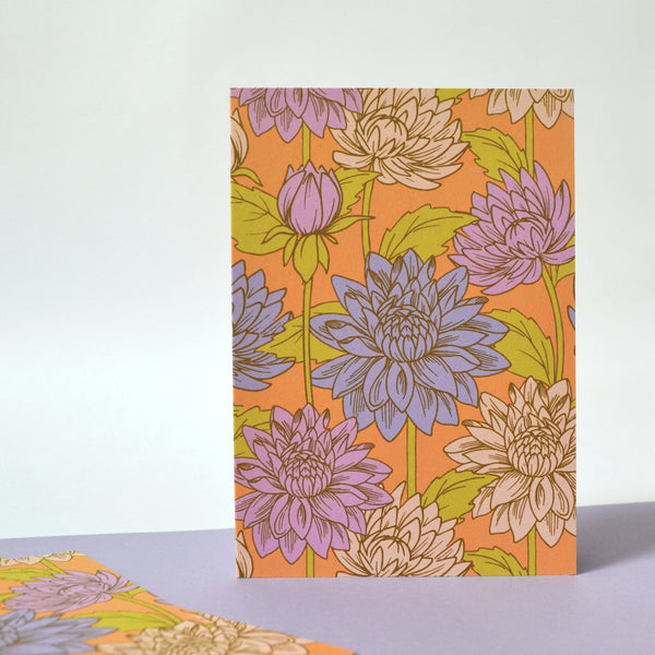 floral greeting card with dahlia pattern