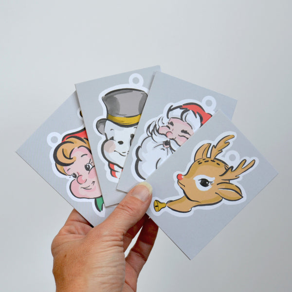 Four christmas character cards