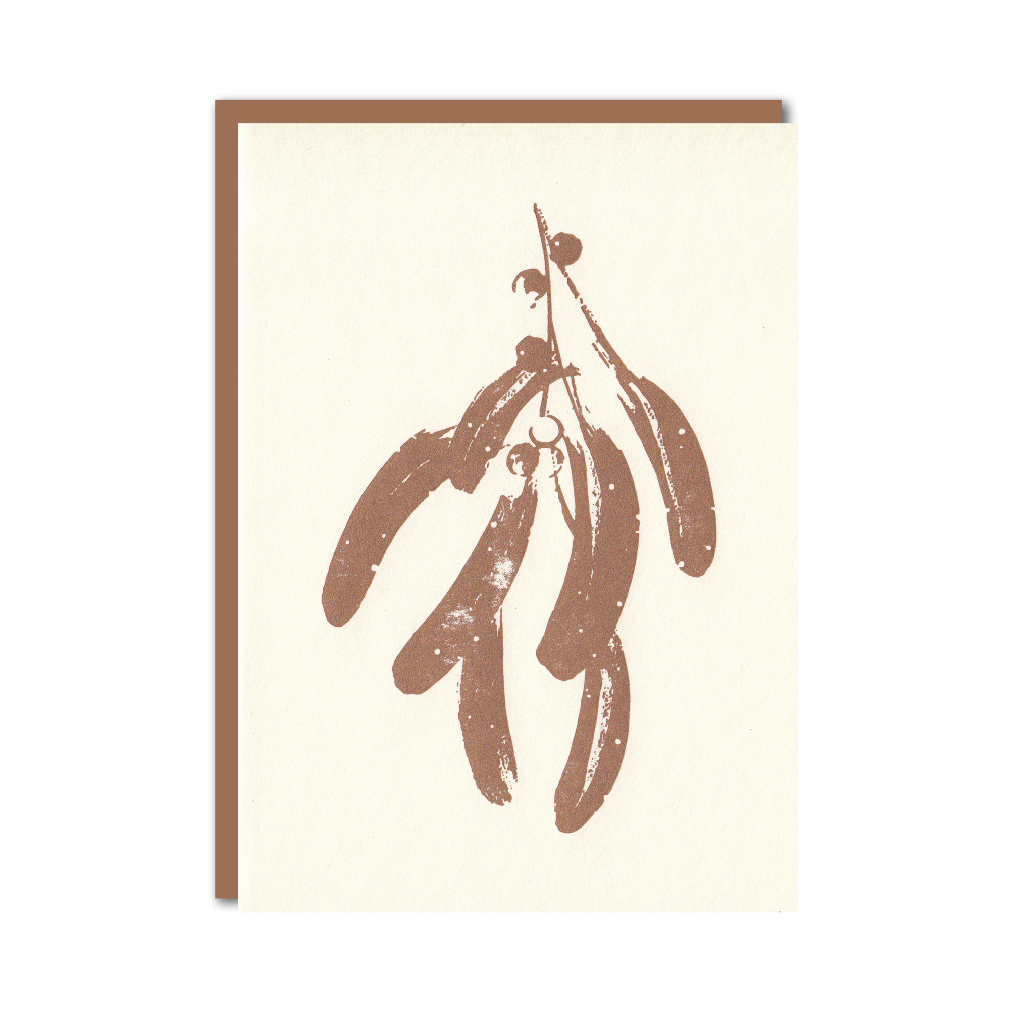 Letterpress christmas card featuring copper mistletoe