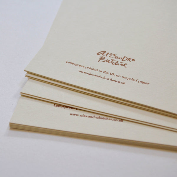 letterpress printed details on back of greeting card