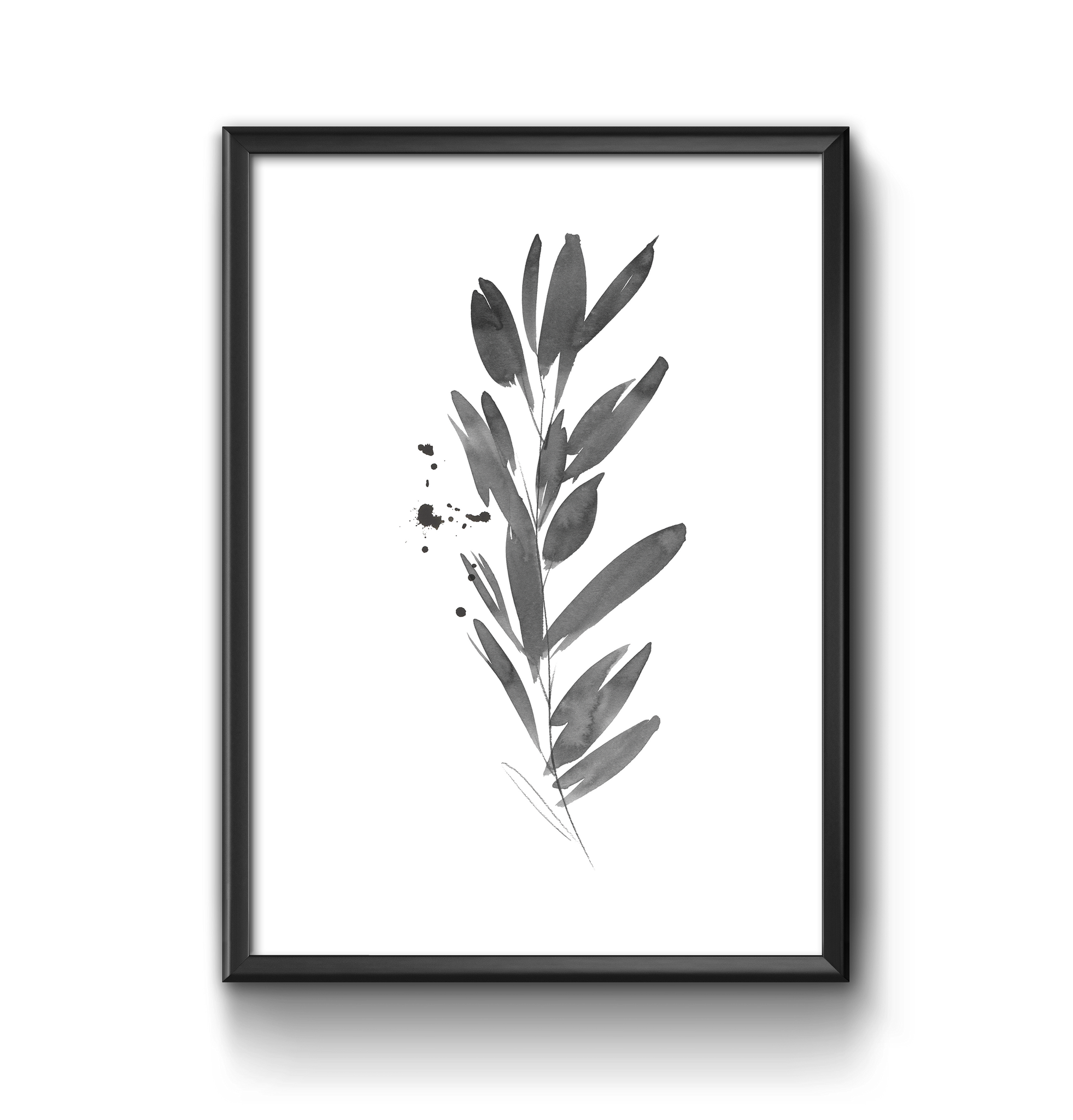 Black and white ink leaf illustration print