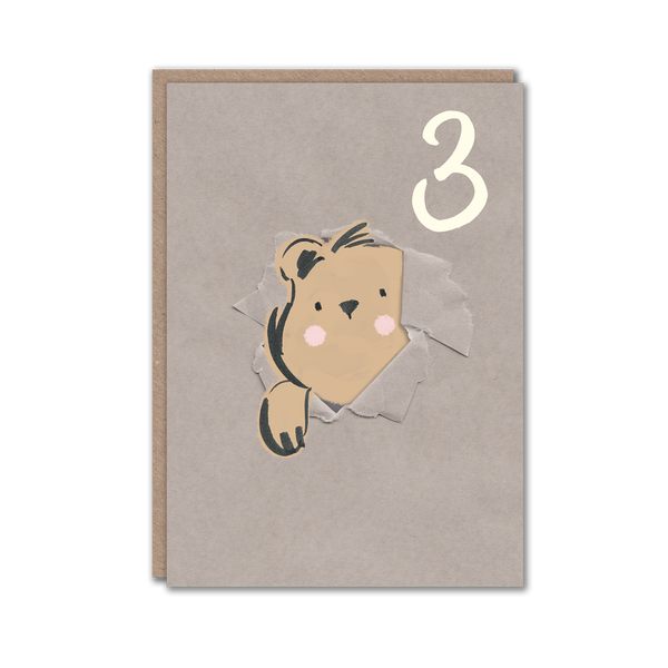 Age 3 Bear Birthday Card