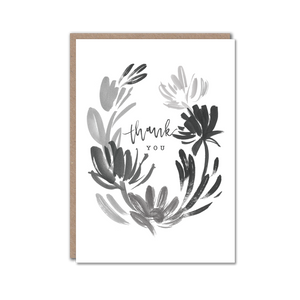black and white floral thank you card