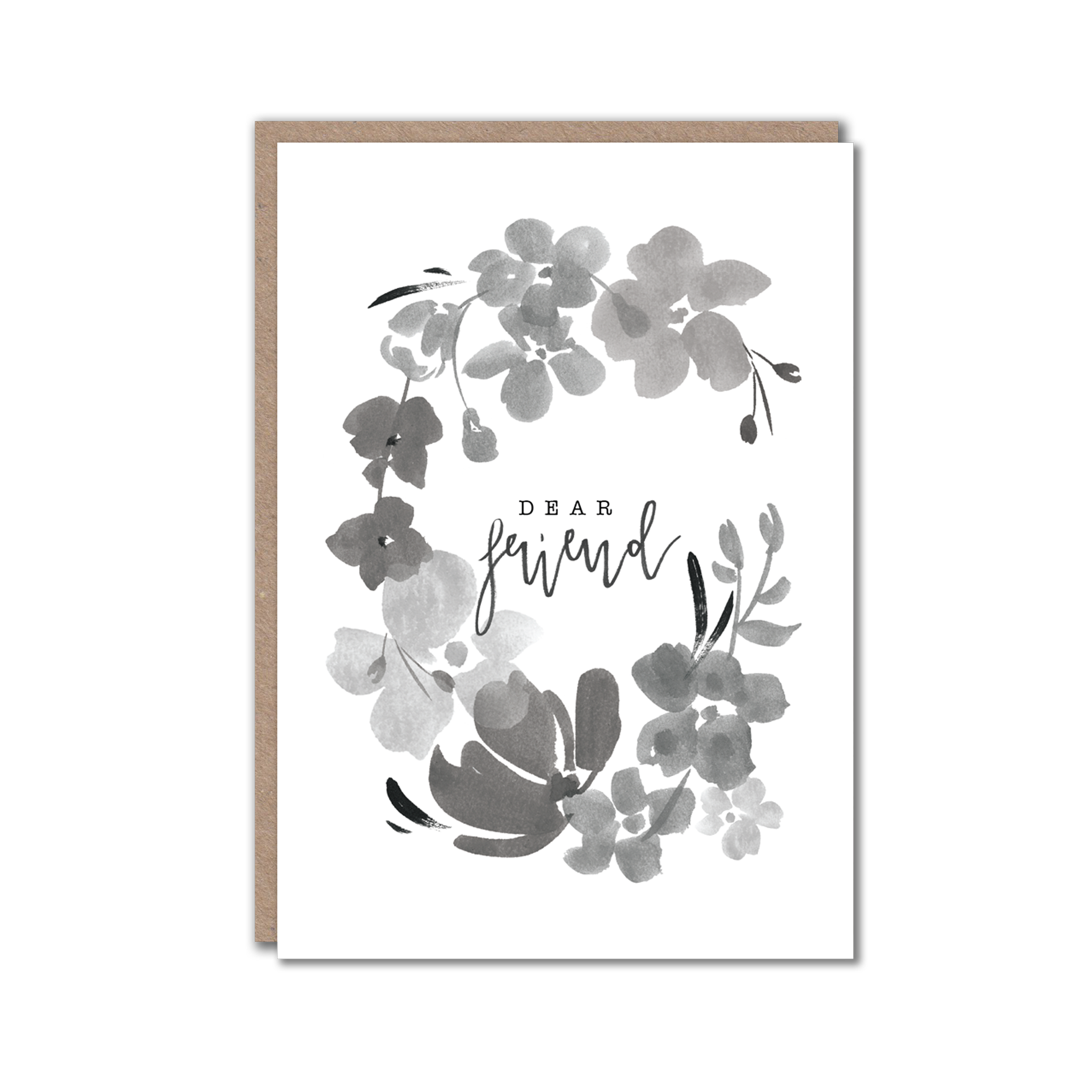 Black and white floral friend greeting card