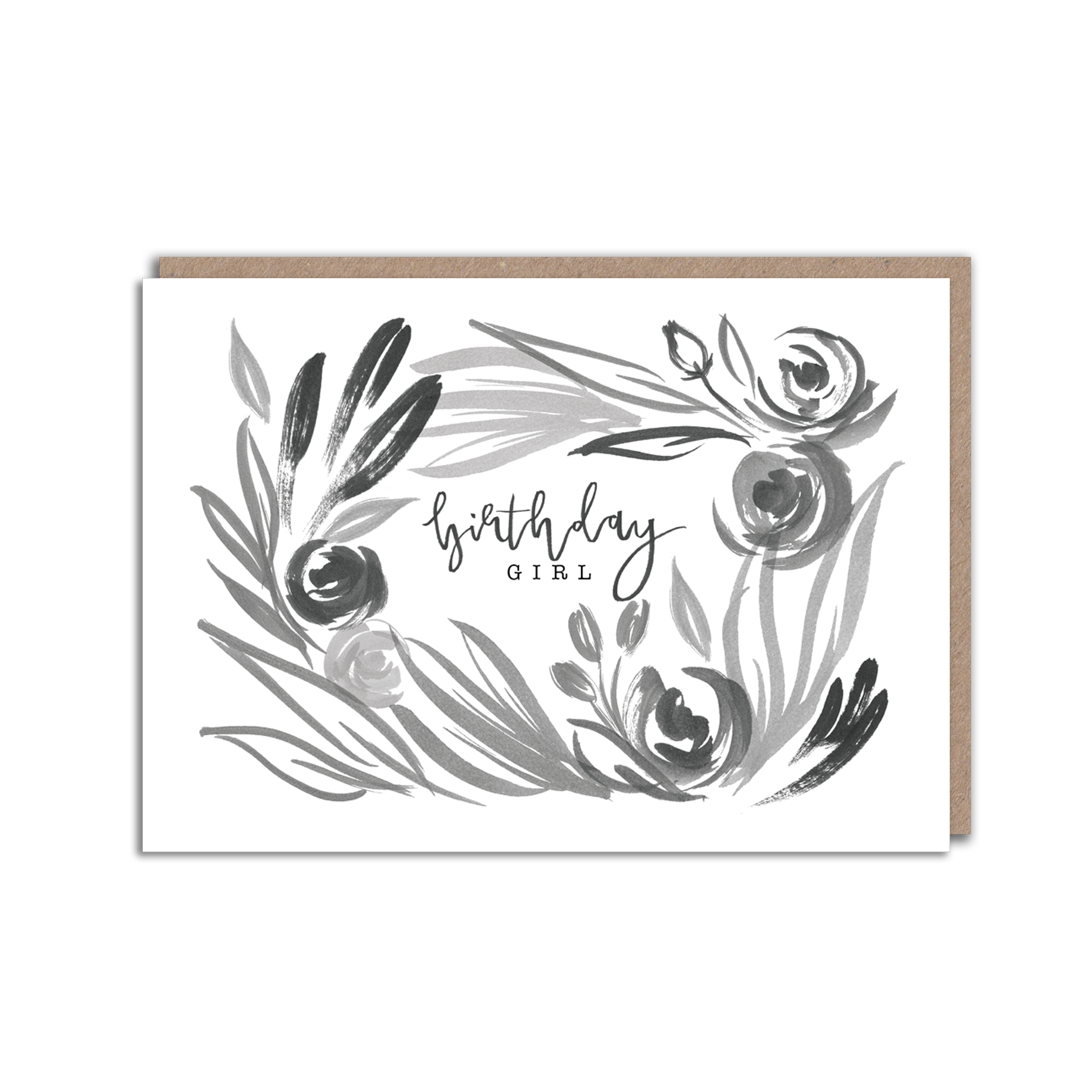 Black and white floral birthday girl card
